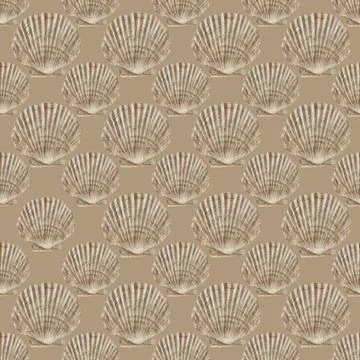 Vintage regular seamless pattern with watercolor painted sea shells on pastel Stock Illustration