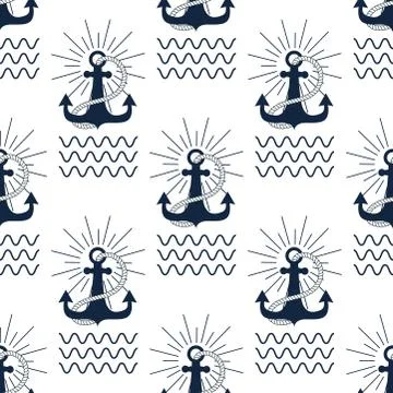 Vintage retro anchor badge vector seamless pattern sea ocean anchorage symbol Stock Illustration