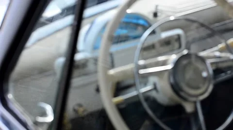 Vintage retro car white interior Stock Footage 59086818