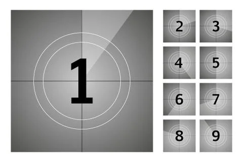 Vintage retro cinema. Countdown frame. Art design. Old film movie timer count 스톡 일러스트