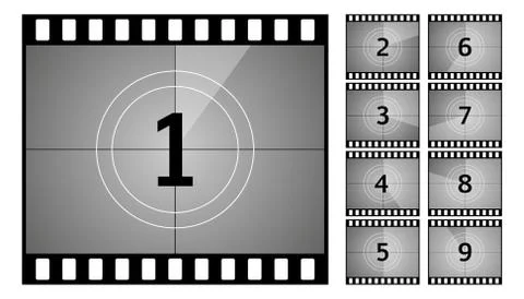Vintage retro cinema. Countdown frame. Art design. Old film movie timer count Illustrazione stock