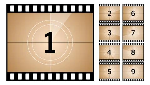 Vintage retro cinema. Countdown frame. Art design. Old film movie timer count Illustrazione stock