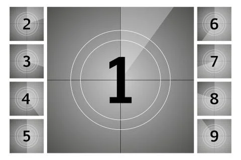 Vintage retro cinema. Countdown frame. Art design. Old film movie timer count Stockillustratie