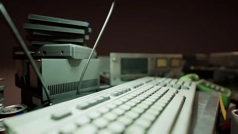 Vintage retro computer and other devices Illustrazione stock