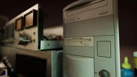 Vintage retro computer and other devices Illustrazione stock