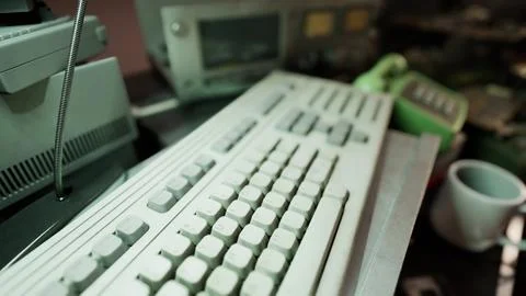 Vintage retro computer and other devices Stock Illustration