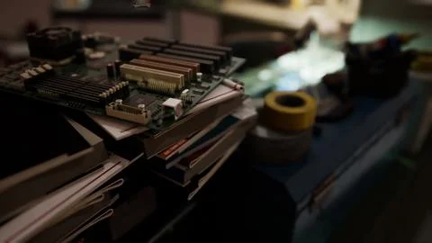 Vintage retro computer and other devices Illustrazione stock