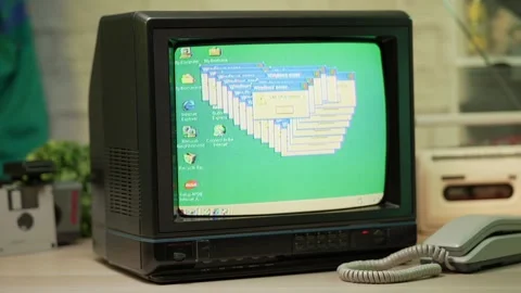 Vintage Retro Computer With Many Error Messages Bug Stock Footage 159376492