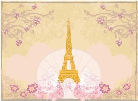 Vintage retro Eiffel tower abstract card Stock Illustration