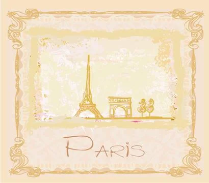 Vintage retro Eiffel tower card Stockillustratie
