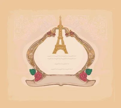 Vintage retro Eiffel tower frame card Illustration
