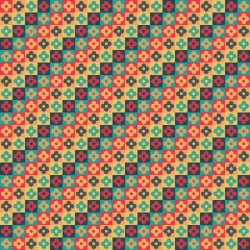 Vintage Retro Floral Checkered Pattern - Seamless Geometric Flowers Background 스톡 일러스트
