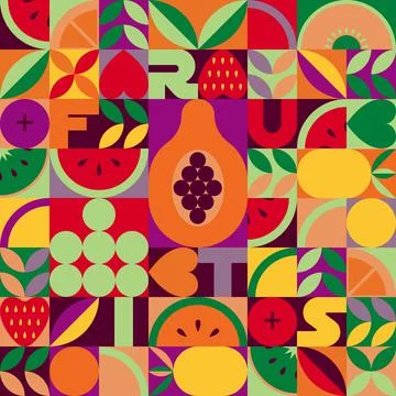 Vintage retro fruit abstract vector seamless pattern. Stock Illustration