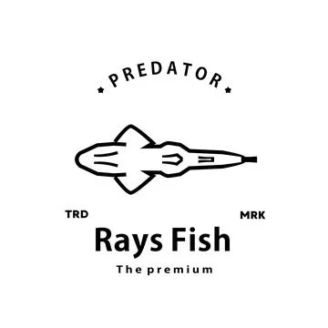 Vintage retro hipster rays fish logo vector outline monoline art icon Stock Illustration