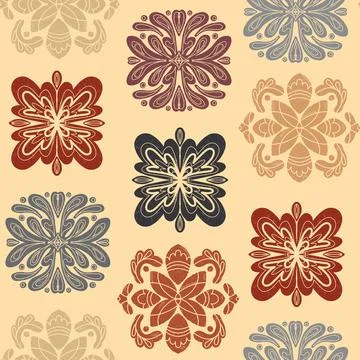 Vintage retro pattern with symmetrical grunge texture in linocut style vector イラスト素材