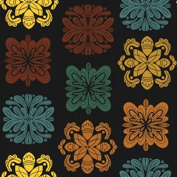 Vintage retro pattern with symmetrical grunge texture in linocut style vector イラスト素材