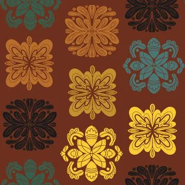 Vintage retro pattern with symmetrical grunge texture in linocut style vector イラスト素材