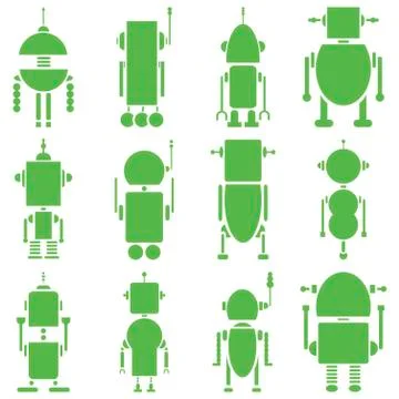 Vintage retro robots 2  plain in green Stock Illustration