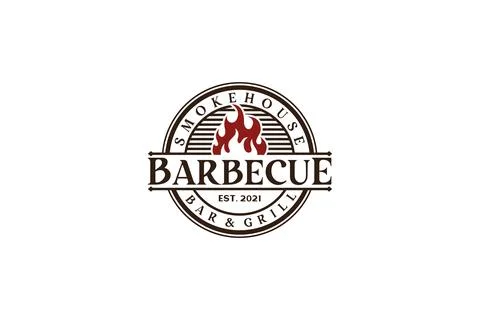 Vintage Retro Rustic BBQ Grill, Barbecue, Barbeque Label Stamp Logo design .. Stock Illustration
