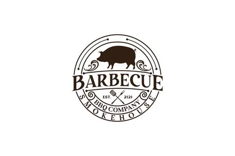 Vintage Retro Rustic BBQ Grill, Barbecue, Barbeque Label Stamp Logo design .. Stock Illustration