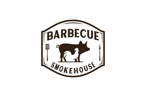 Vintage Retro Rustic BBQ Grill, Barbecue, Barbeque Label Stamp Logo design .. Stock Illustration
