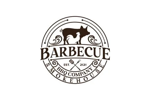 Vintage Retro Rustic BBQ Grill, Barbecue, Barbeque Label Stamp Logo design .. Stock Illustration