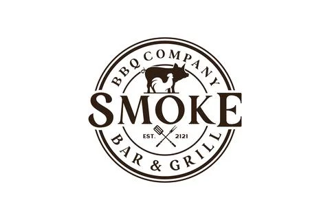 Vintage Retro Rustic BBQ Grill, Barbecue, Barbeque Label Stamp Logo design .. Stock Illustration