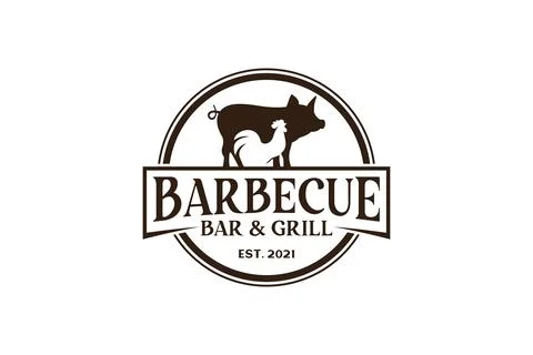 Vintage Retro Rustic BBQ Grill, Barbecue, Barbeque Label Stamp Logo design .. Stock Illustration