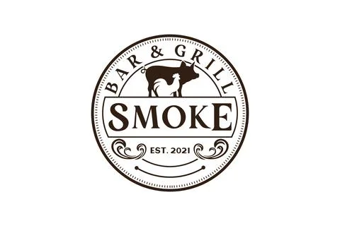 Vintage Retro Rustic BBQ Grill, Barbecue, Barbeque Label Stamp Logo design .. Stock Illustration
