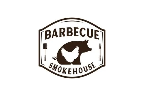Vintage Retro Rustic BBQ Grill, Barbecue, Barbeque Label Stamp Logo design .. Stock Illustration