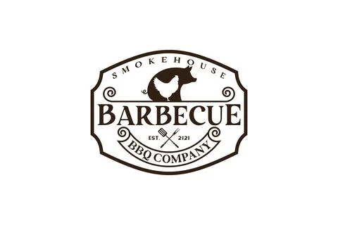 Vintage Retro Rustic BBQ Grill, Barbecue, Barbeque Label Stamp Logo design .. Stock Illustration