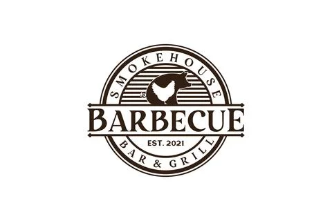 Vintage Retro Rustic BBQ Grill, Barbecue, Barbeque Label Stamp Logo design .. Stock Illustration