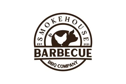 Vintage Retro Rustic BBQ Grill, Barbecue, Barbeque Label Stamp Logo design .. Stock Illustration