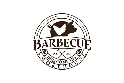 Vintage Retro Rustic BBQ Grill, Barbecue, Barbeque Label Stamp Logo design .. Stock Illustration