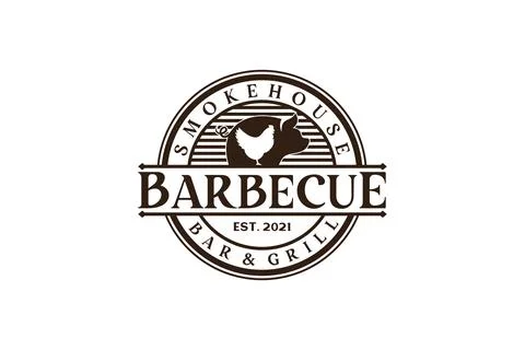 Vintage Retro Rustic BBQ Grill, Barbecue, Barbeque Label Stamp Logo design .. Stock Illustration