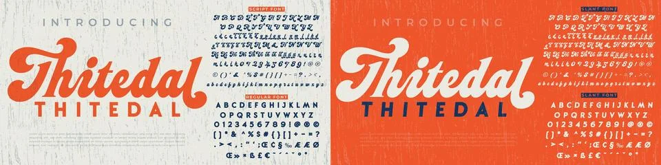 Vintage Retro Script Vector Font Thitedal Display Typography Set Stock Illustration