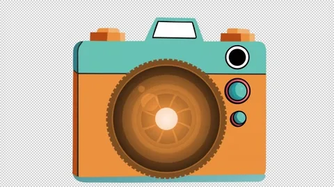 Vintage retro style camera. Lens focusing animation. Cartoon. Stock Footage 344637877
