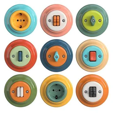 Vintage retro style ceramic multi colored switch. and sockets. Stock Illustration