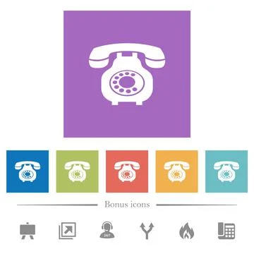 Vintage retro telephone flat white icons in square backgrounds Stockillustratie