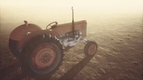 Vintage retro tractor on a farm in desert Vídeo Stock 150429341