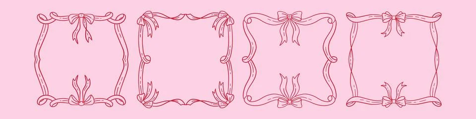 Vintage ribbon frames set in hand drawn doodle style for greeting card, wedding Stock Illustration