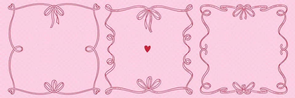 Vintage ribbon frames set in hand drawn doodle style for greeting card, wedding Stock Illustration