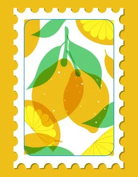 Vintage Risograph Style Postage Stamp Illustration of Fresh Lemons Stock Illustration