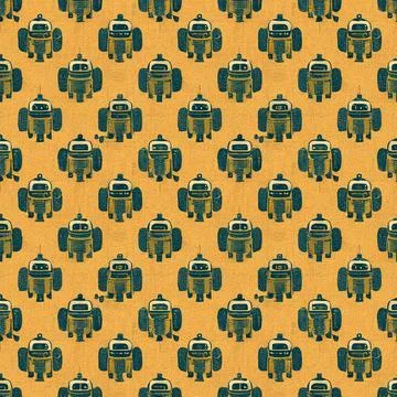 Vintage robots seamless pattern, background Stock Illustration
