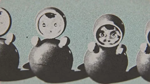 Vintage roly-poly dolls, silkscreen print seamless loop Stock Footage 288468883