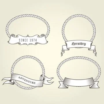 Vintage rope frames with banners - round and oval rope frames Stock Illustration
