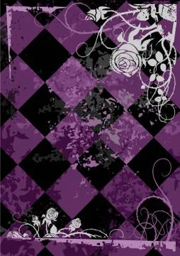 Vintage roses frame on squared violet background Stock Illustration