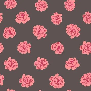 Vintage roses pattern on dark background. Simple roses pattern in hand drawn Stock Illustration