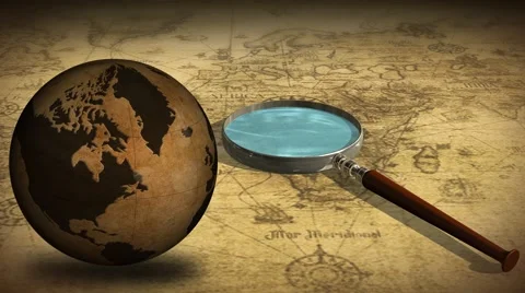 Vintage Rotating Globe And Map Of The World with magnifying glass 스톡 동영상 41397131
