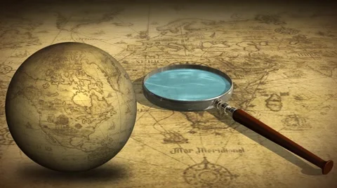 Vintage Rotating Globe And Map Of The World with magnifying glass 動画素材 41397174